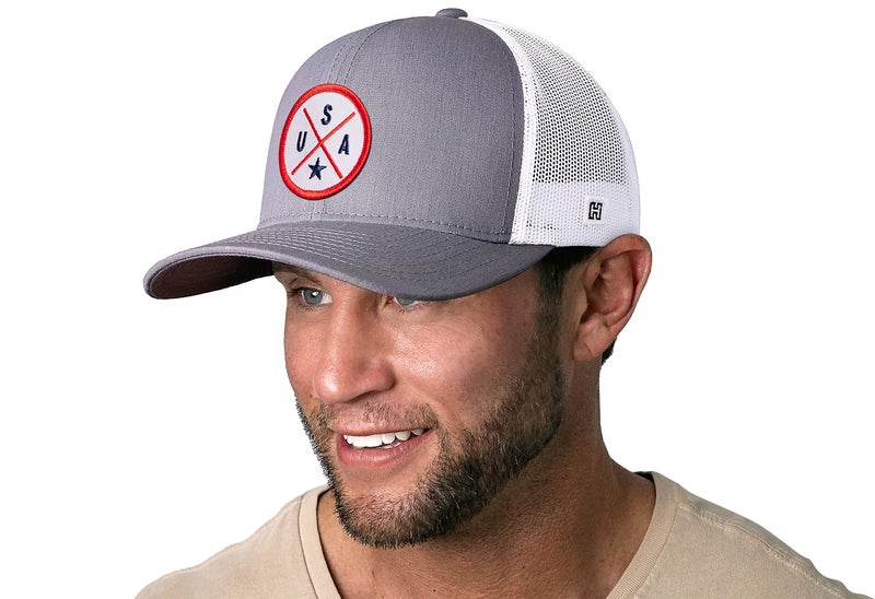 HAKA United States Gray & White Trucker Hat â€“ R,W,B USA Mesh Snapback Cap for Men, Women & Golf, Country X Design Baseball Dad Hat - Image 3